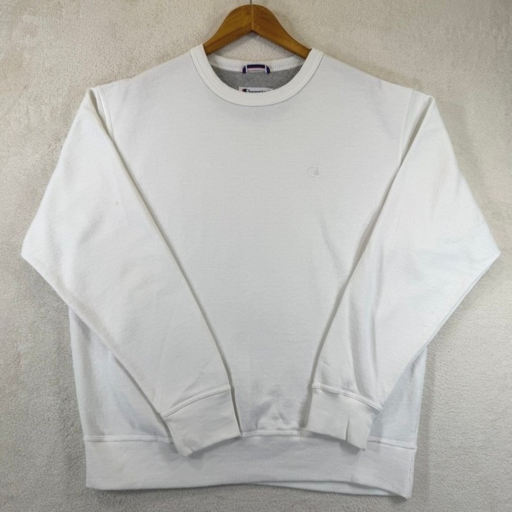 Champion Mens White/White Crewneck Sweatshirt Fleece Pullover S0888 Size Large